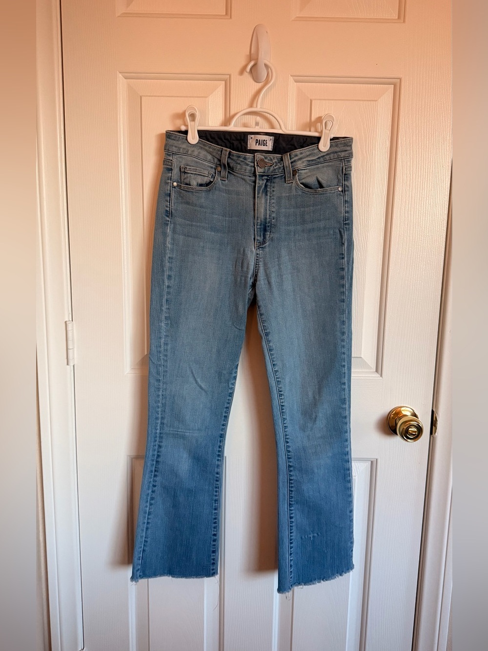 PAIGE Light Blue Flare Crop Jeans